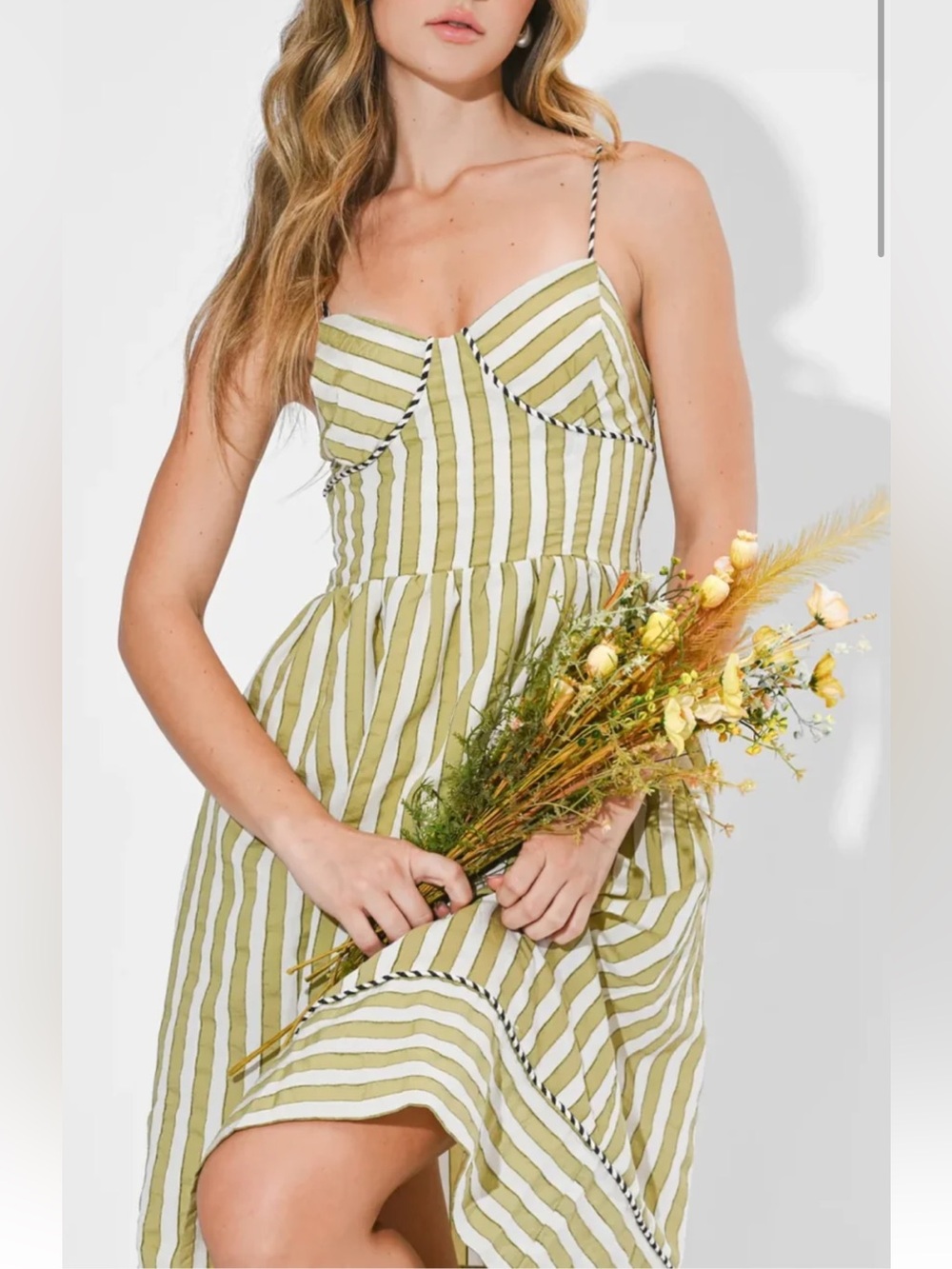 PERLE TWO-TONE PIPPED SWEETHEART NECK MIDI DRESS